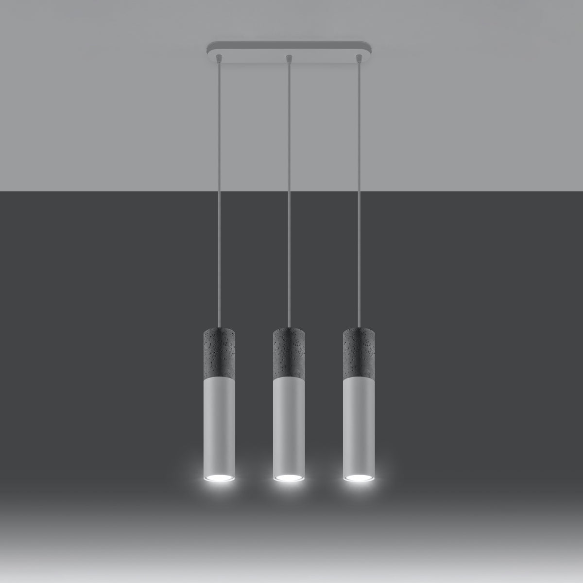 Sollux Borgio Modern Pendant Light with 3 GU10 Lights – Steel and Concrete Ceiling Lamp, White and Grey