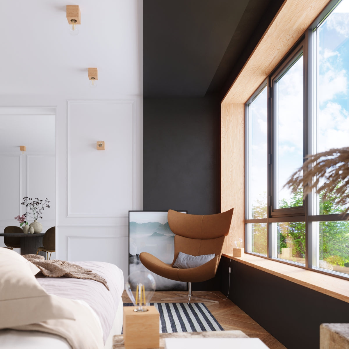 Sollux Ariz Scandinavian Wood Ceiling Light with E27 Fitting – Natural Wood Ceiling Lamp
