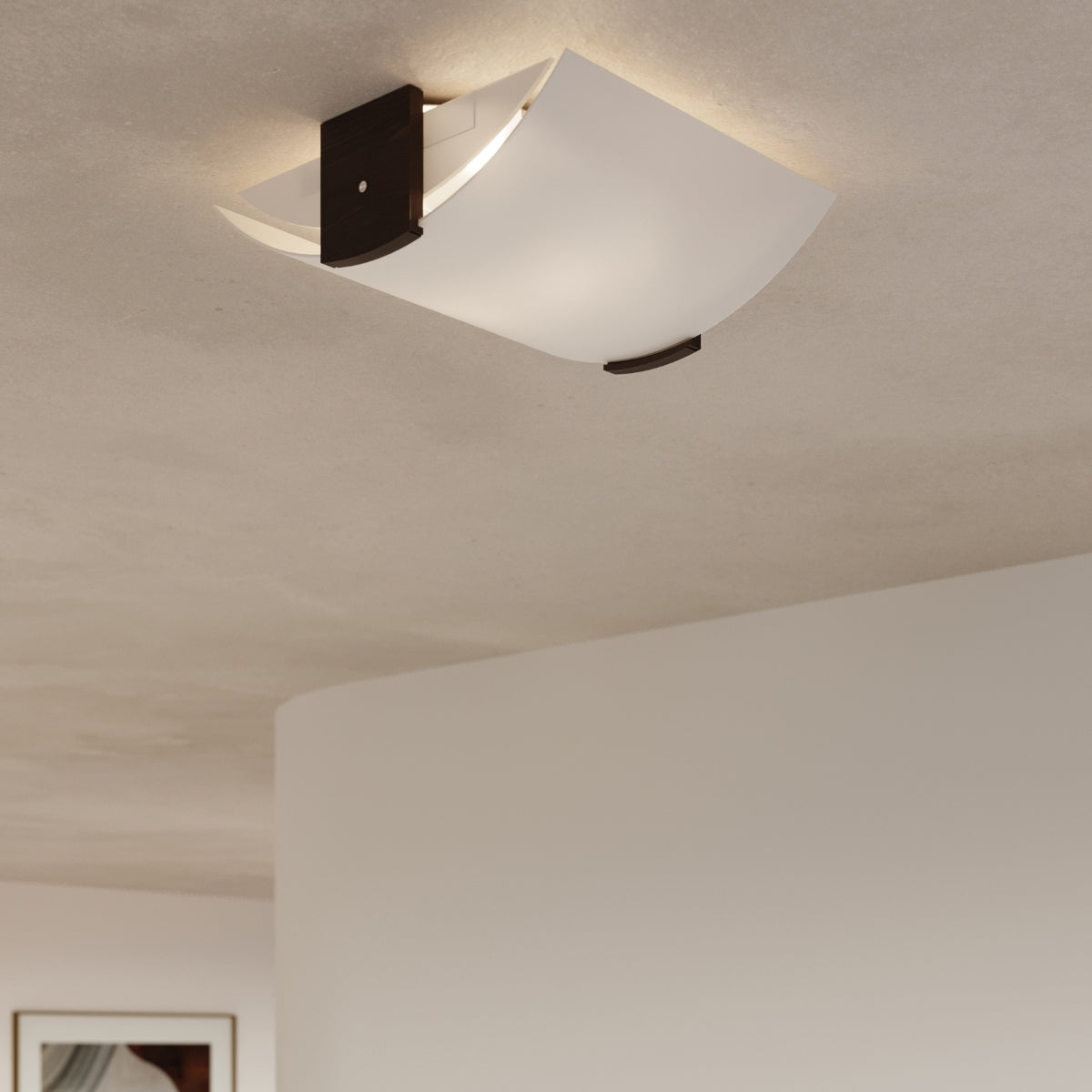 Sollux Lighting Emilio Ceiling Lamp with 2 E27 Lights – Modern Wood and Glass Ceiling Light, Wenge and White