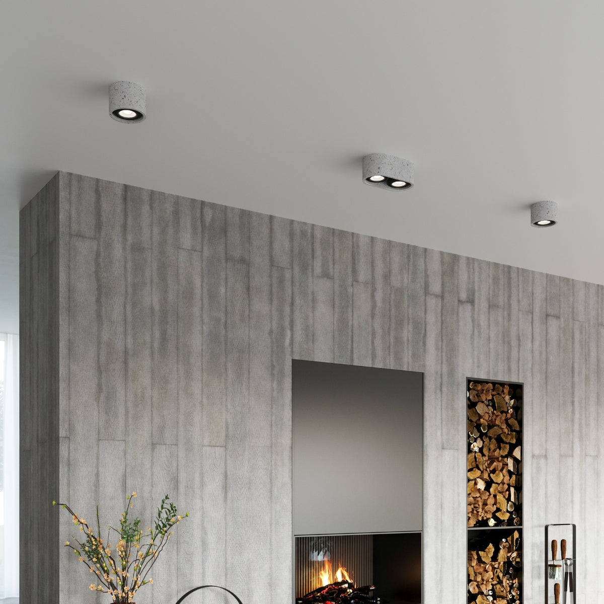 Sollux Basic Ceiling Lamp with 2 GU10 Lights, Concrete – Industrial Design Spotlight, Grey