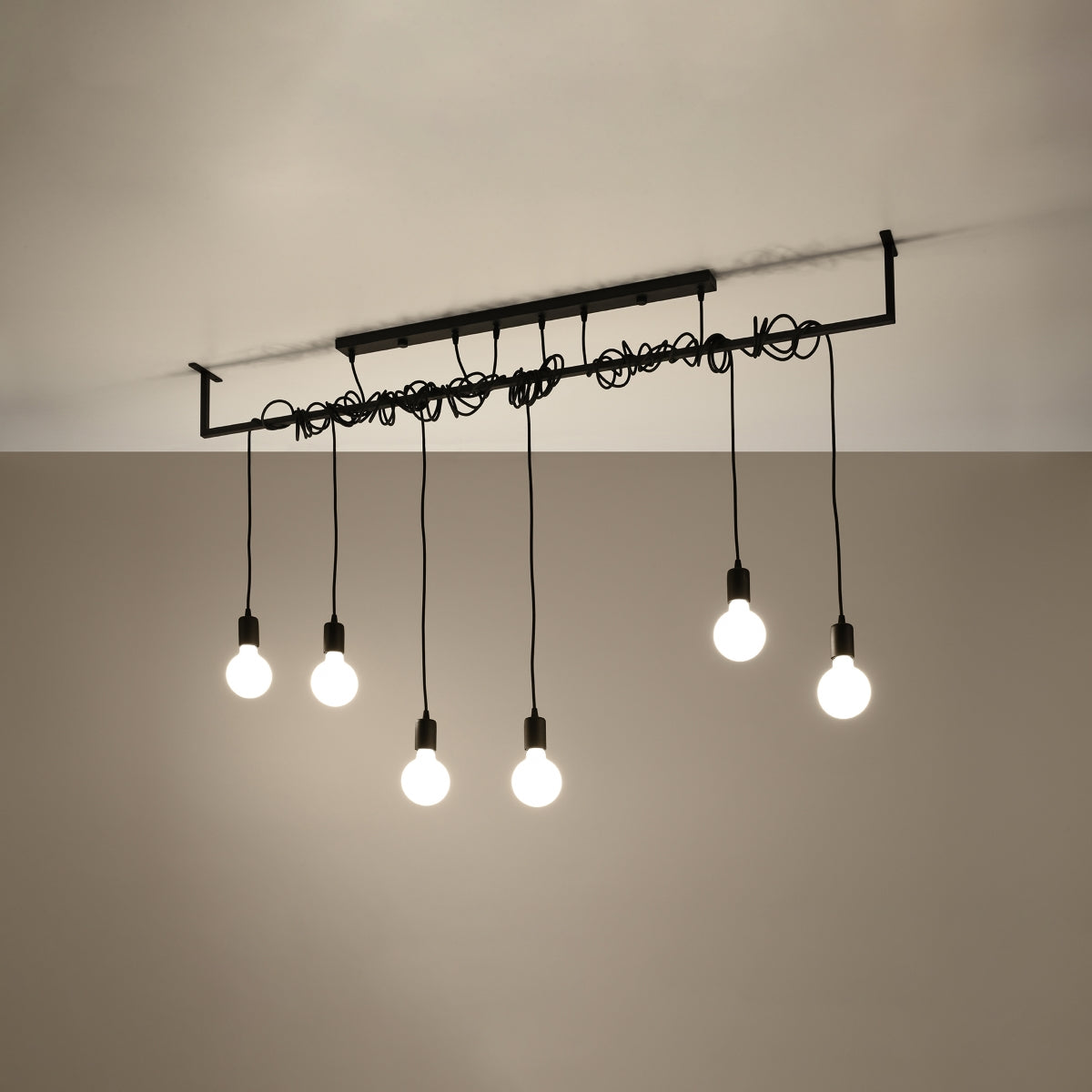 Sollux Salamanca Chandelier with 6 E27 Lights, Fabric and Steel – Modern Design, Black