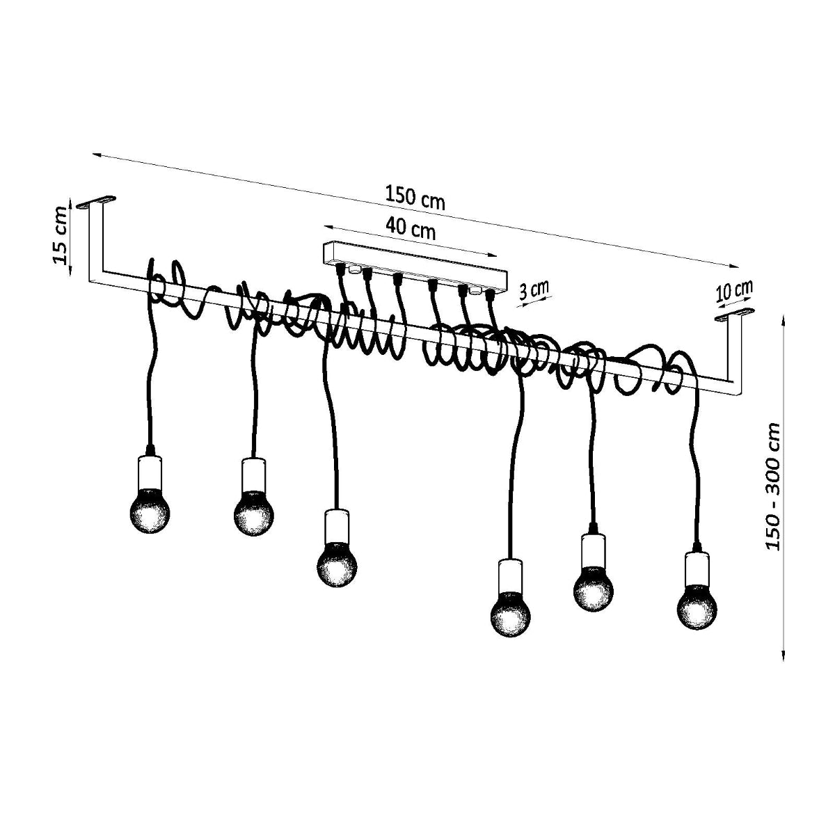 Sollux Salamanca Chandelier with 6 E27 Lights, Fabric and Steel – Modern Design, Black