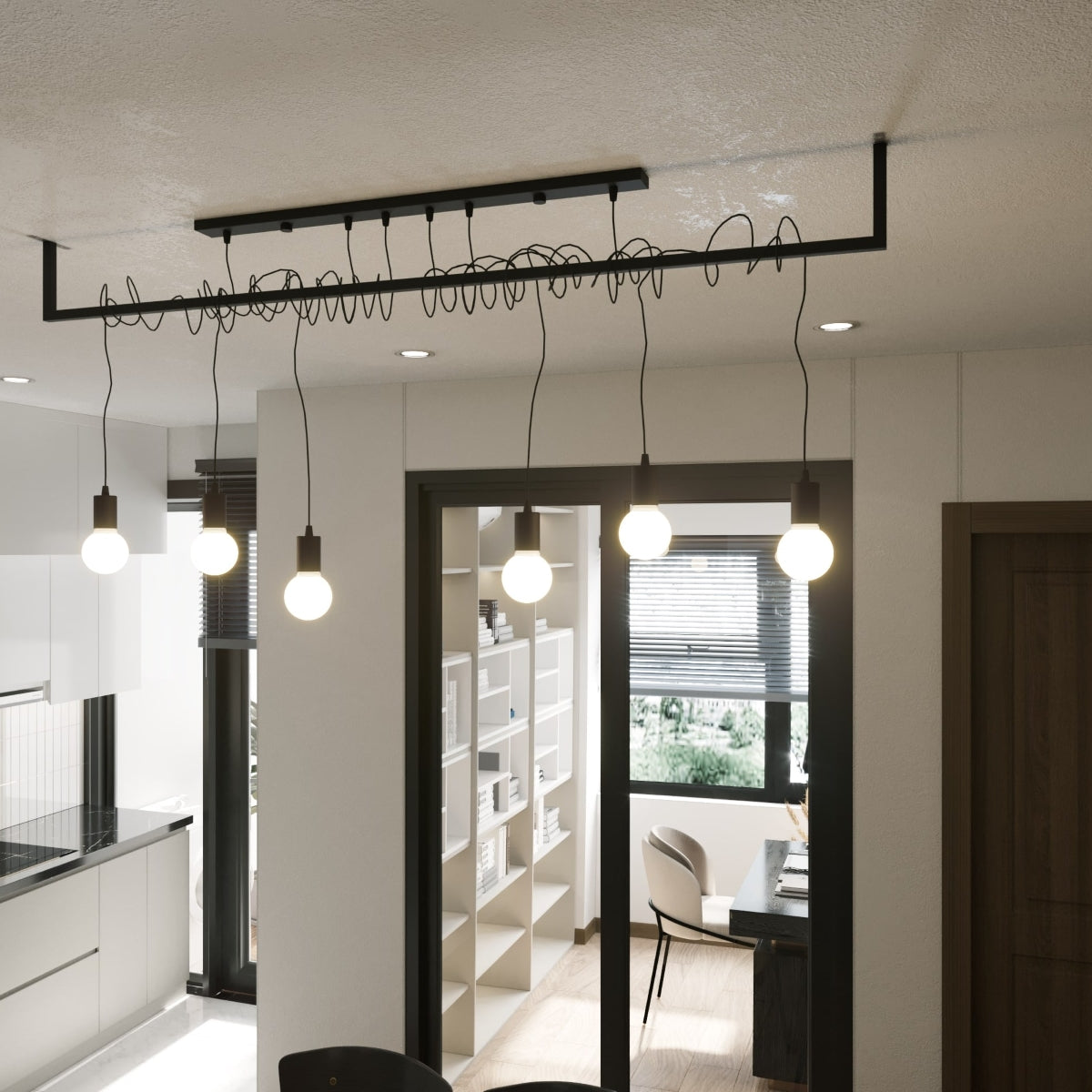 Sollux Salamanca Chandelier with 6 E27 Lights, Fabric and Steel – Modern Design, Black