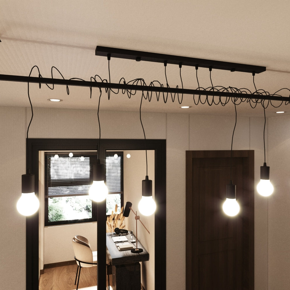 Sollux Salamanca Chandelier with 6 E27 Lights, Fabric and Steel – Modern Design, Black