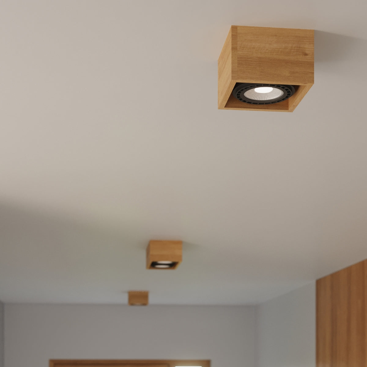 Sollux Quatro Ceiling Light in Wood with GU10 Fitting – Scandinavian Design Home Lighting, Natural Wood
