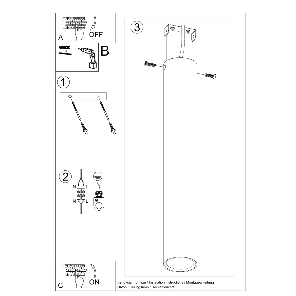 Lagos Modern Steel Ceiling Light, GU10