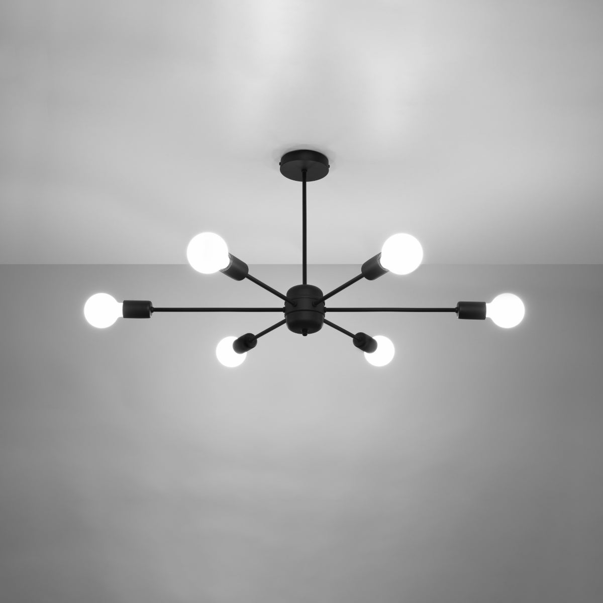 Sollux Lighting Lango Steel Chandelier with 6 E27 Lights – Modern Design Ceiling Light, Black
