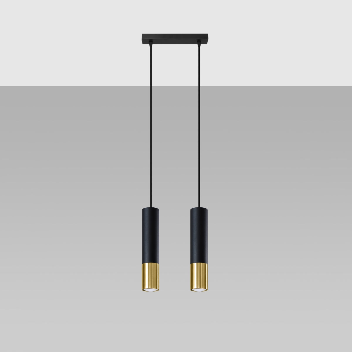 Sollux Loopez 2-Light Pendant Lamp in Black and Gold Steel, GU10 Fitting – Modern Ceiling Light