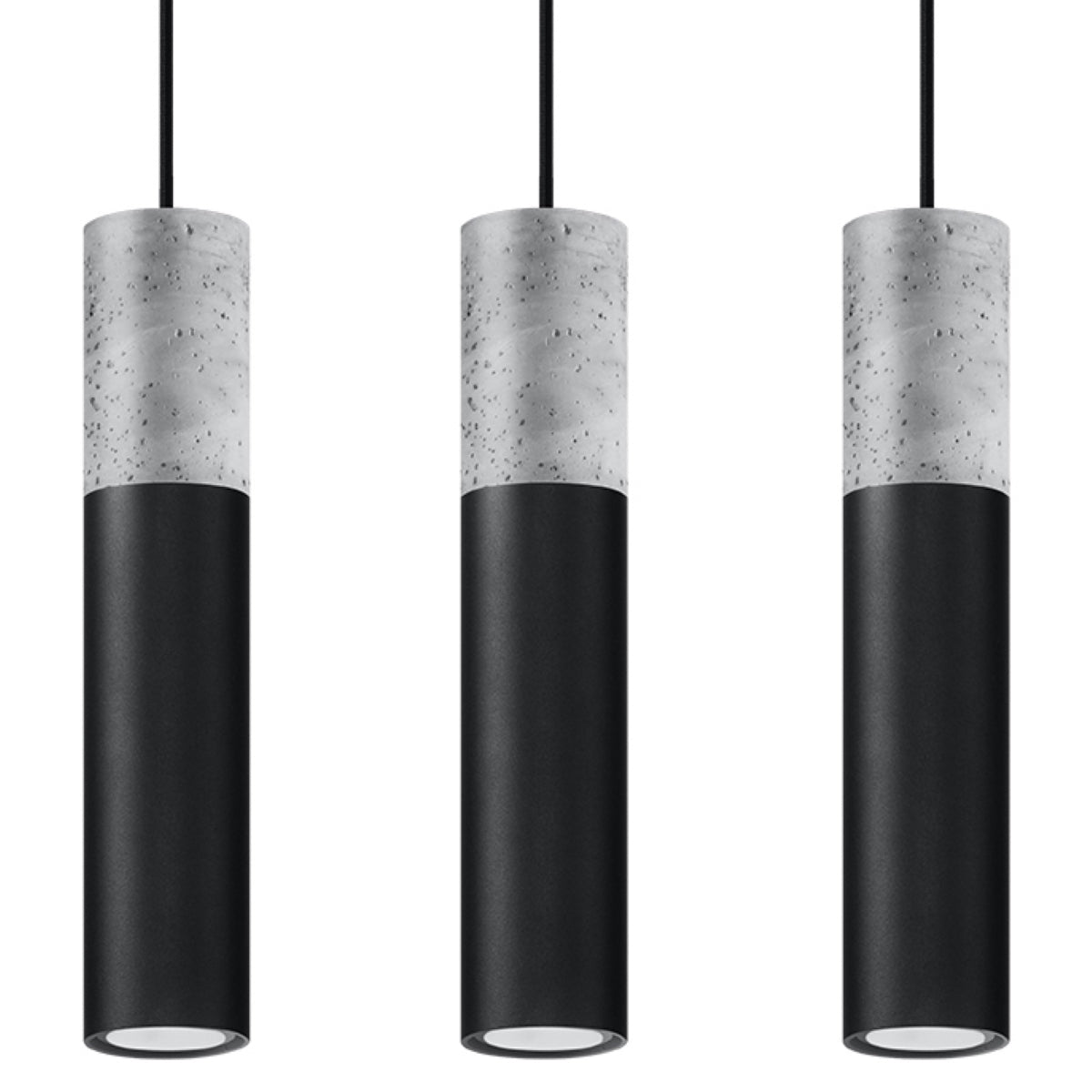 Sollux Borgio 3-Light Pendant Lamp in Black Steel and Grey Concrete, GU10 Fitting – Modern Ceiling Light