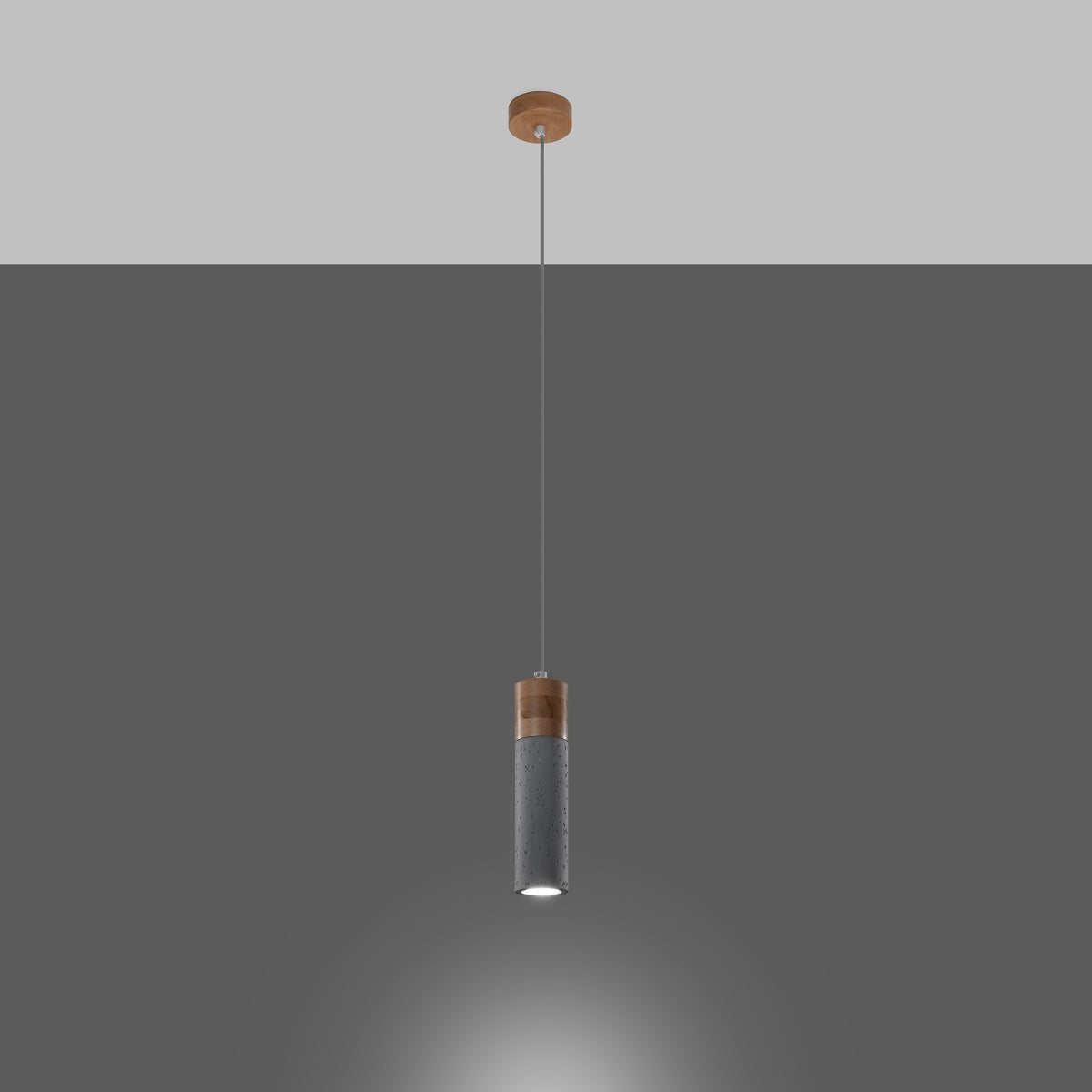 Zane Industrial Pendant Lamp in Concrete and Wood, GU10 – Grey and Natural Wood