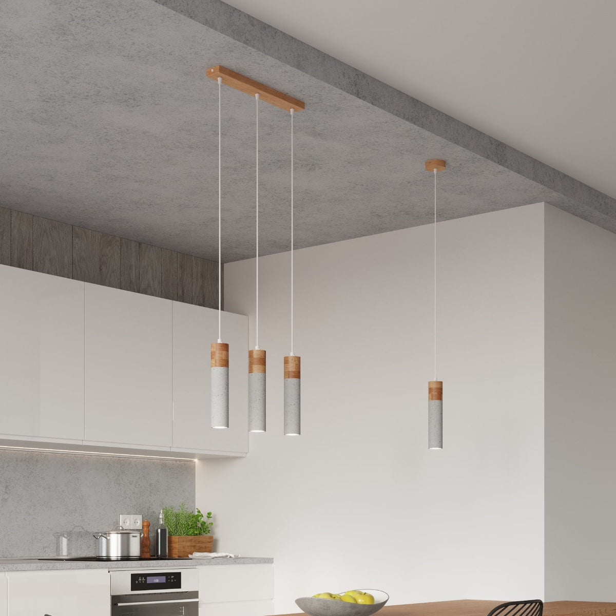 Zane Industrial Pendant Lamp in Concrete and Wood, GU10 – Grey and Natural Wood