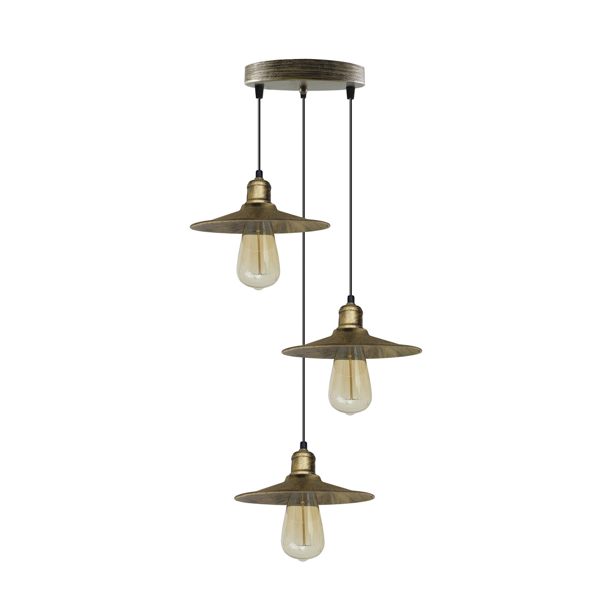 LEDSONE 4 Head Vintage Industrial Brushed Brass Ceiling Pendant Light with 22cm Shades – Dimmer Compatible