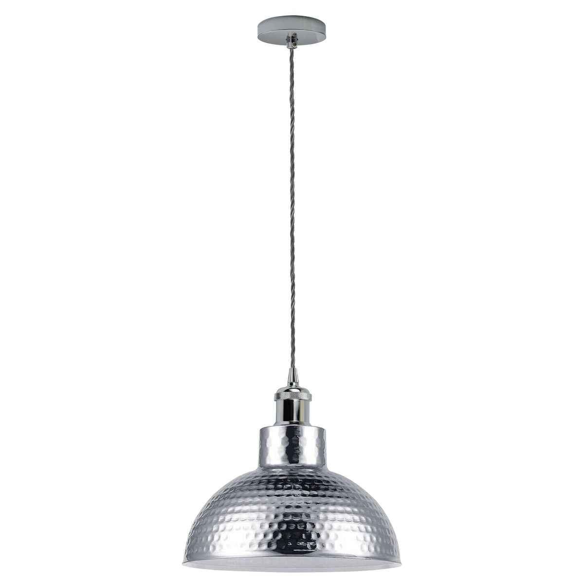 LEDSONE Vintage Industrial Chrome Pendant Light with 26cm Metal Shade and E27 Holder – Hanging Lamp for Dining Room