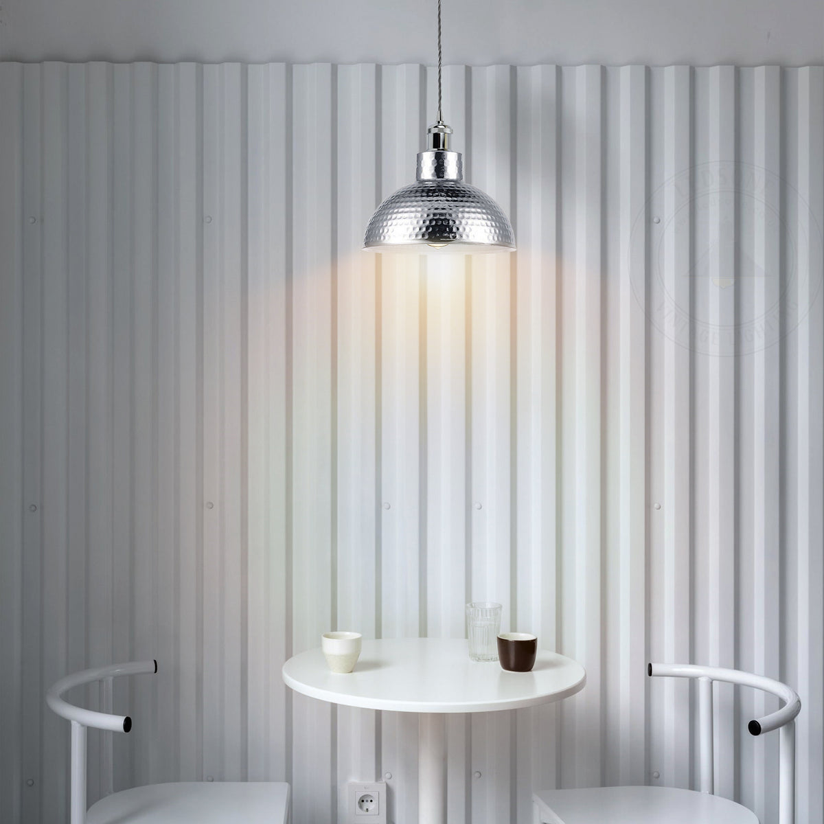 LEDSONE Vintage Industrial Chrome Pendant Light with 26cm Metal Shade and E27 Holder – Hanging Lamp for Dining Room
