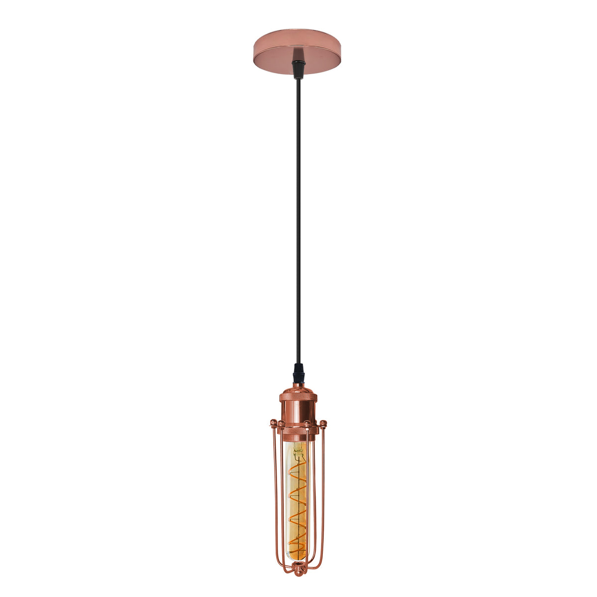 LEDSONE Rose Gold Wire Cage Pendant Light with 95cm Adjustable Cord – Industrial Vintage E27 Lamp