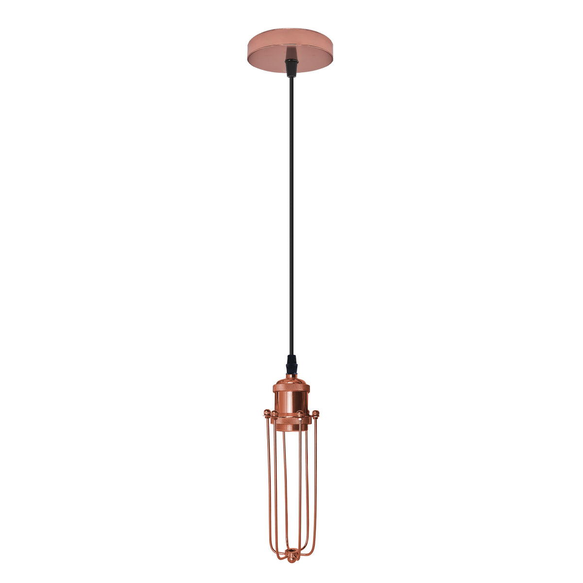 LEDSONE Rose Gold Wire Cage Pendant Light with 95cm Adjustable Cord – Industrial Vintage E27 Lamp