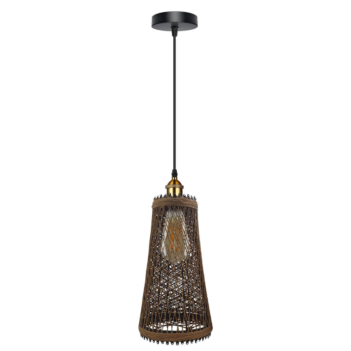 LEDSone Natural Rattan Wicker Pendant Light Shade, 30 x 17cm – Vintage Style Ceiling Light for Kitchen, Dining & Living Room