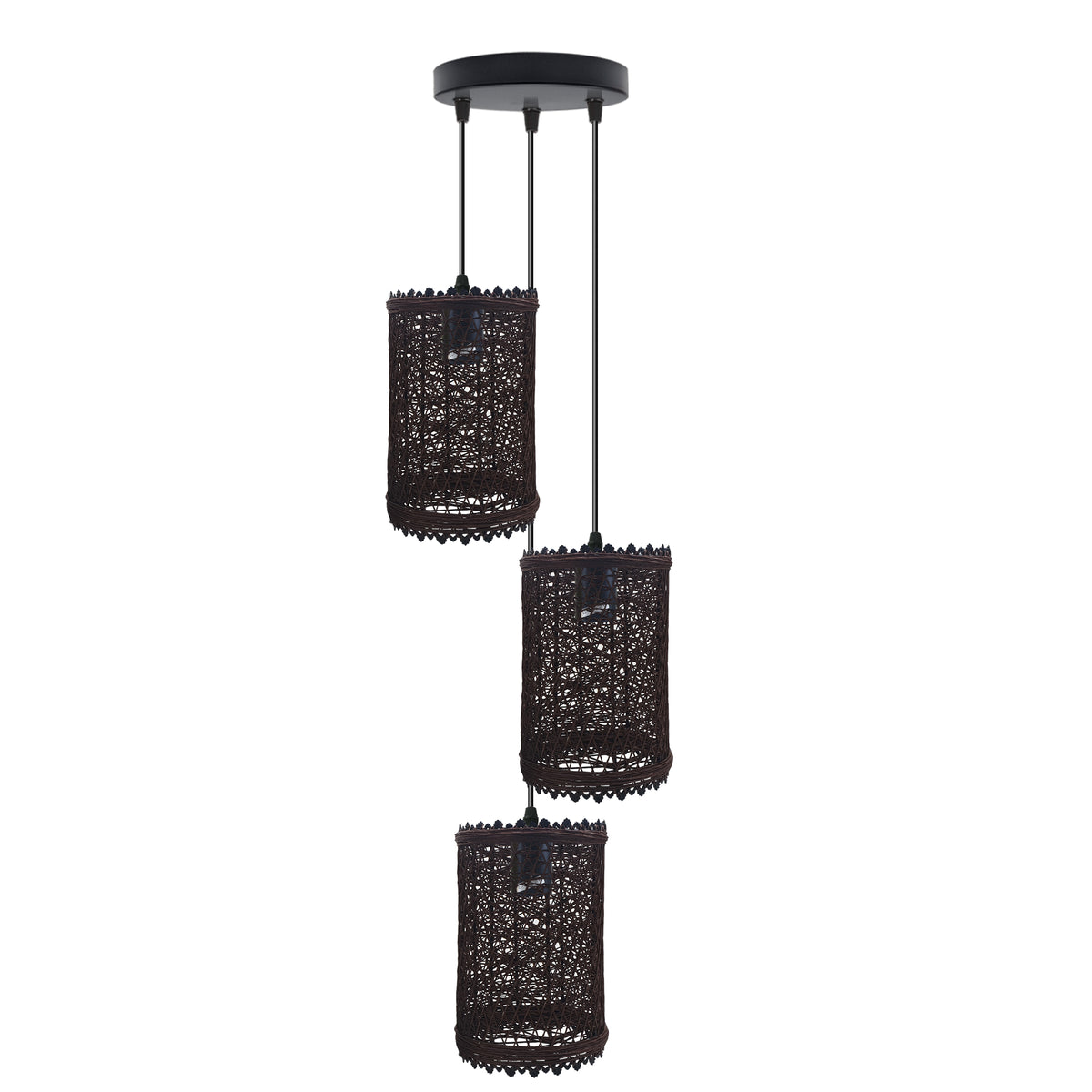 LEDSONE 3-Head Round Base Natural Wicker Rattan Pendant Light, E27 – Kitchen Island & Dining Room Light