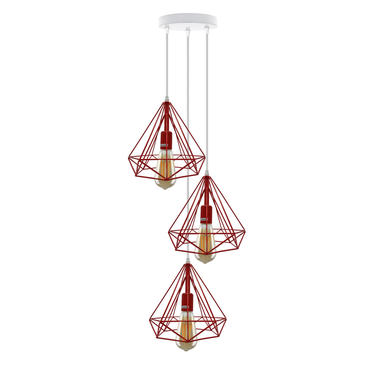 LEDSONE 3-Head Round Base Vintage Industrial Cage Pendant Light, E27 Dimmable – Loft Style Metal Lamp