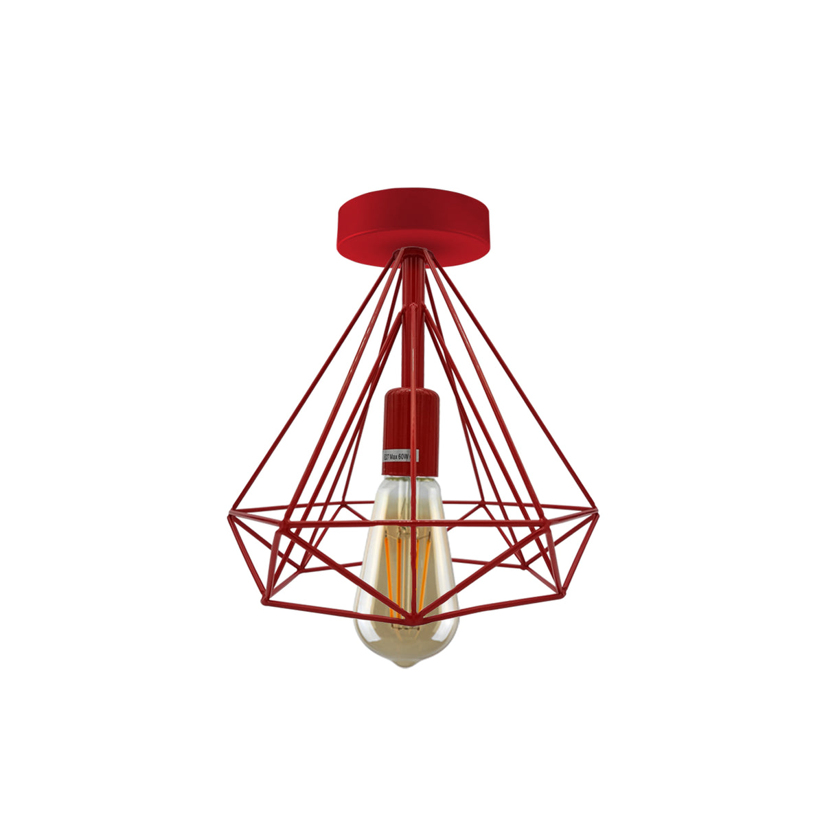 LEDSONE Red Vintage Semi Flush Mount Ceiling Light with Metal Cage Shade and E27 Holder – Hallway Fixture
