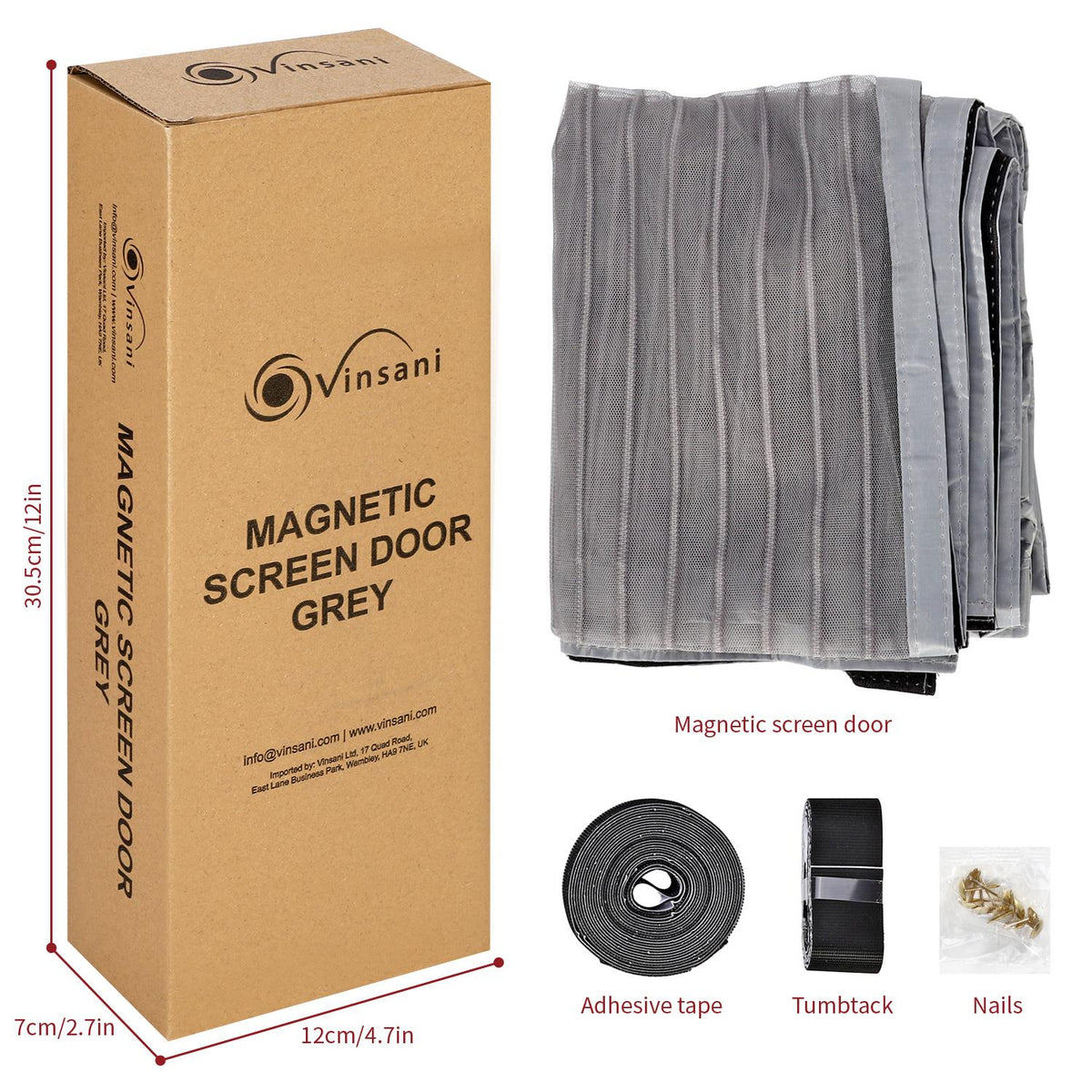 VINSANI Magnetic Insect Door Screen Curtain – Fly and Mosquito Barrier for Doorways, Grey