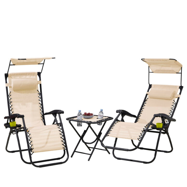 Neo Zero Gravity Chairs and Side Table Set – Folding, Reclining, Beige