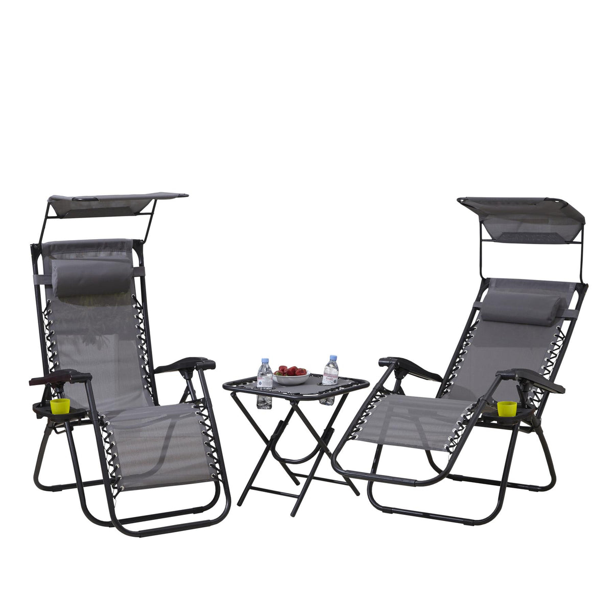 Neo Zero Gravity Chairs and Side Table Set – Folding, Reclining, Grey