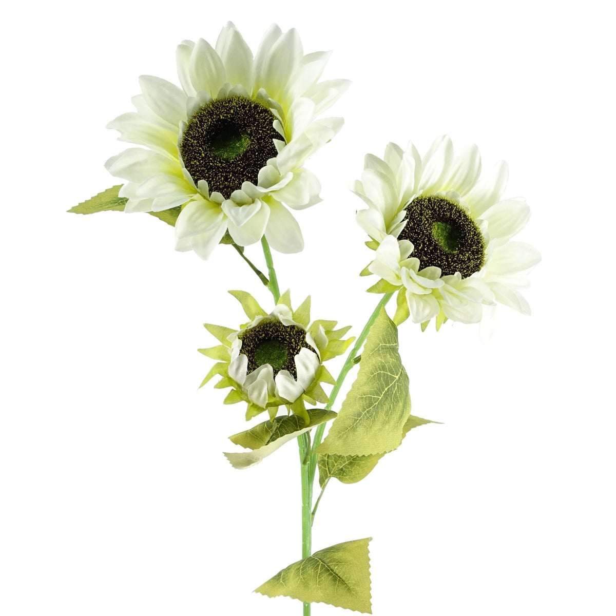 Artificial White Sunflower Stem with 3 Heads, 88cm – Wired, Shapable Faux Flowers