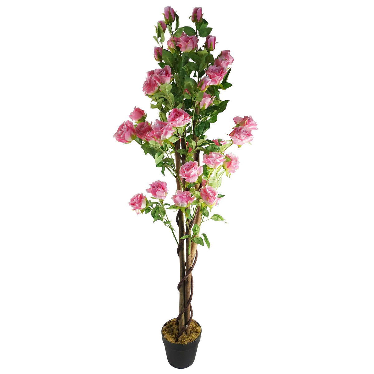 Leaf 150cm Artificial Pink Rose Tree with Silk Flowers and Natural Wooden Trunk – Pre-Potted