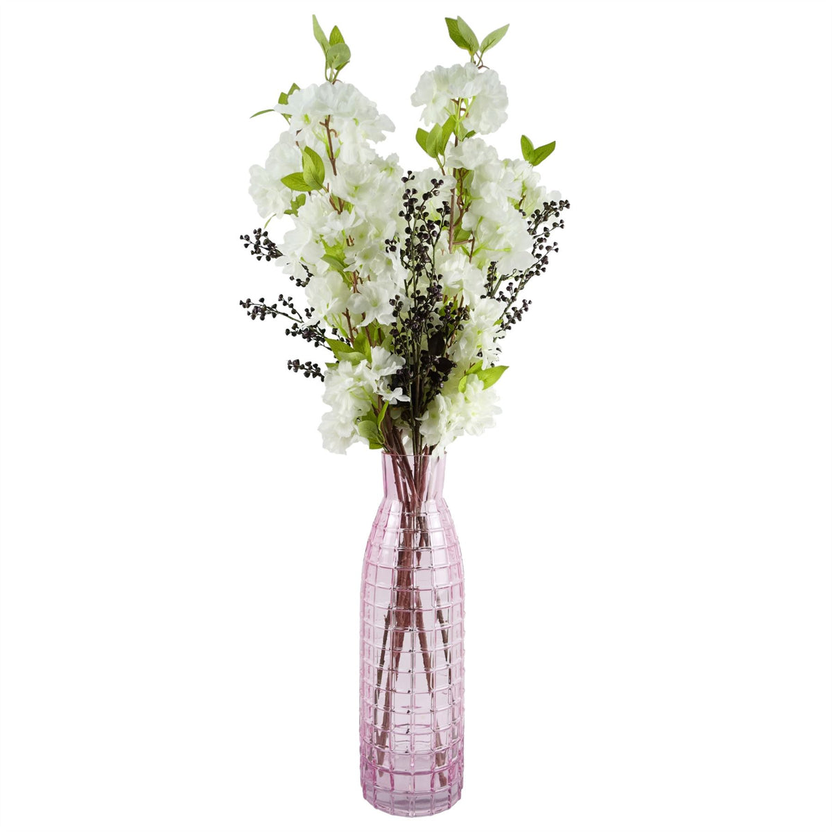 49cm Tall Pink Square Glass Vase