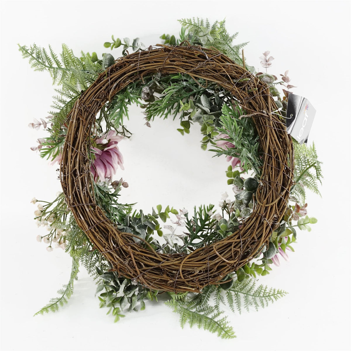 Luxury 45cm Artificial Pink Blossom Floral Wreath with Natural Woven Base – Door Decoration