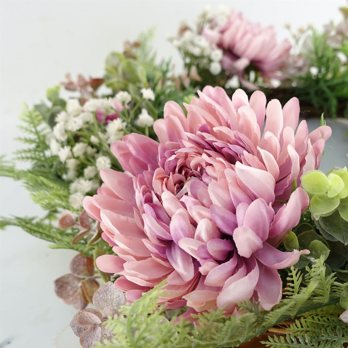 Luxury 45cm Artificial Pink Blossom Floral Wreath with Natural Woven Base – Door Decoration