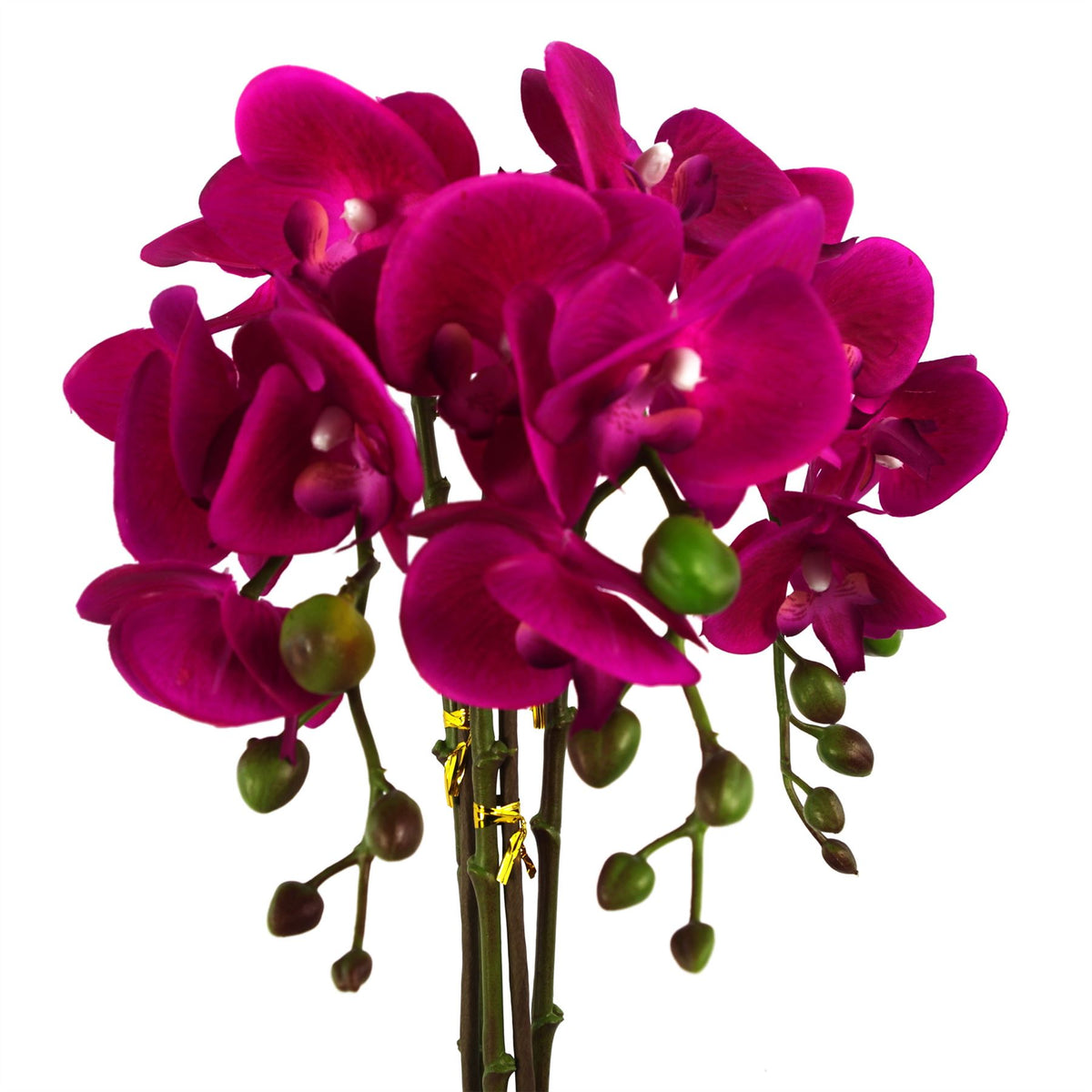Leaf Design UK 52cm Large Artificial Orchid with Real Touch Flowers & Silver Pot – Dark Pink