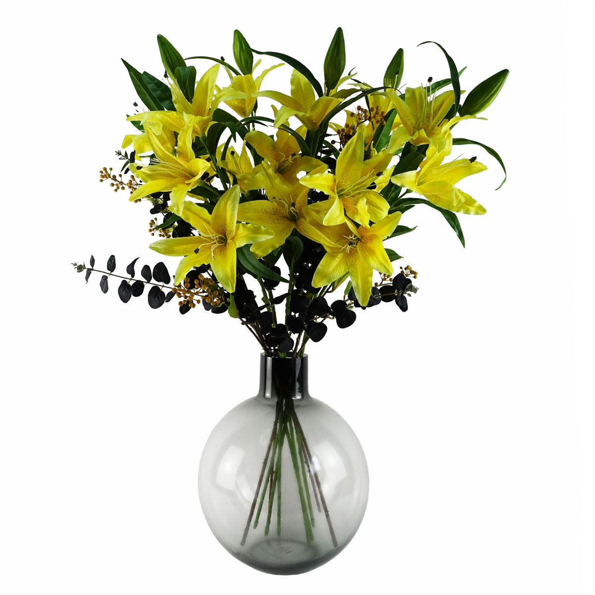 Leaf Design UK Pack of 6 Artificial Yellow Berry Stems, 90cm – Silk Leaves for Floral Arrangements & Decor