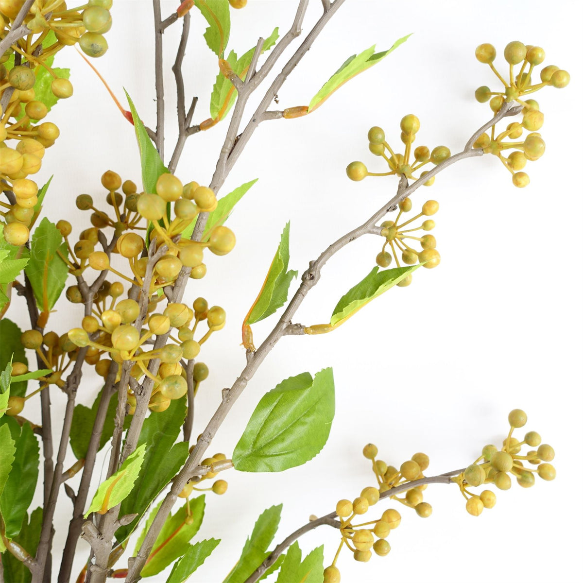 Leaf Design UK Pack of 6 Artificial Yellow Berry Stems, 90cm – Silk Leaves for Floral Arrangements & Decor