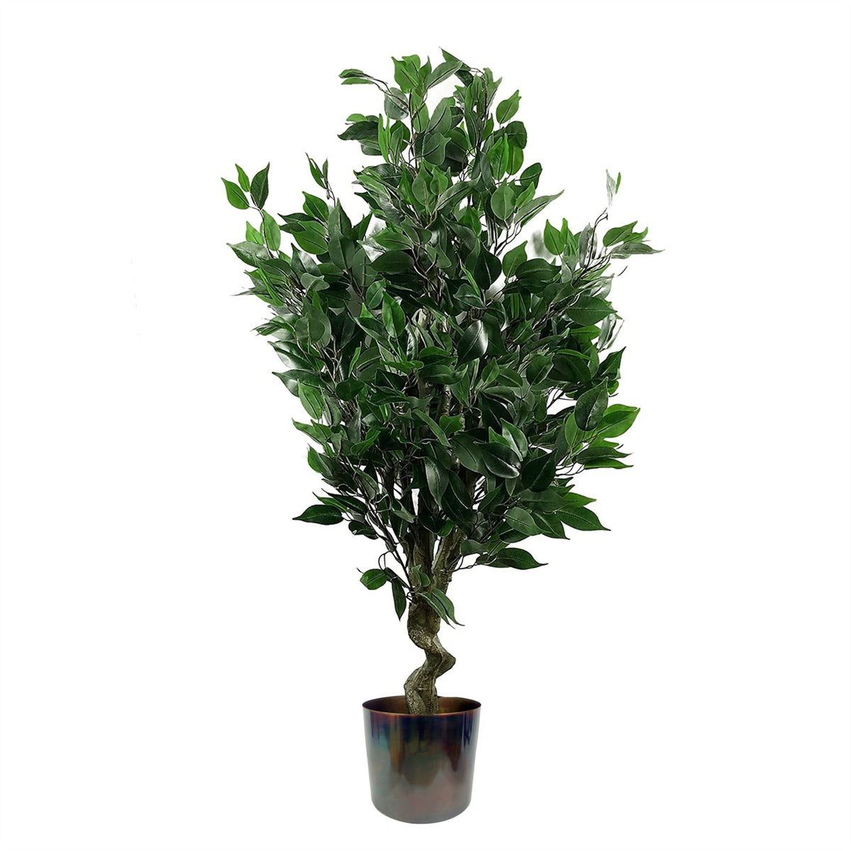 Leaf 110cm Realistic Artificial Ficus Tree with Multicolour Metal Planter – Wired Stems, Botanically Accurate Foliage