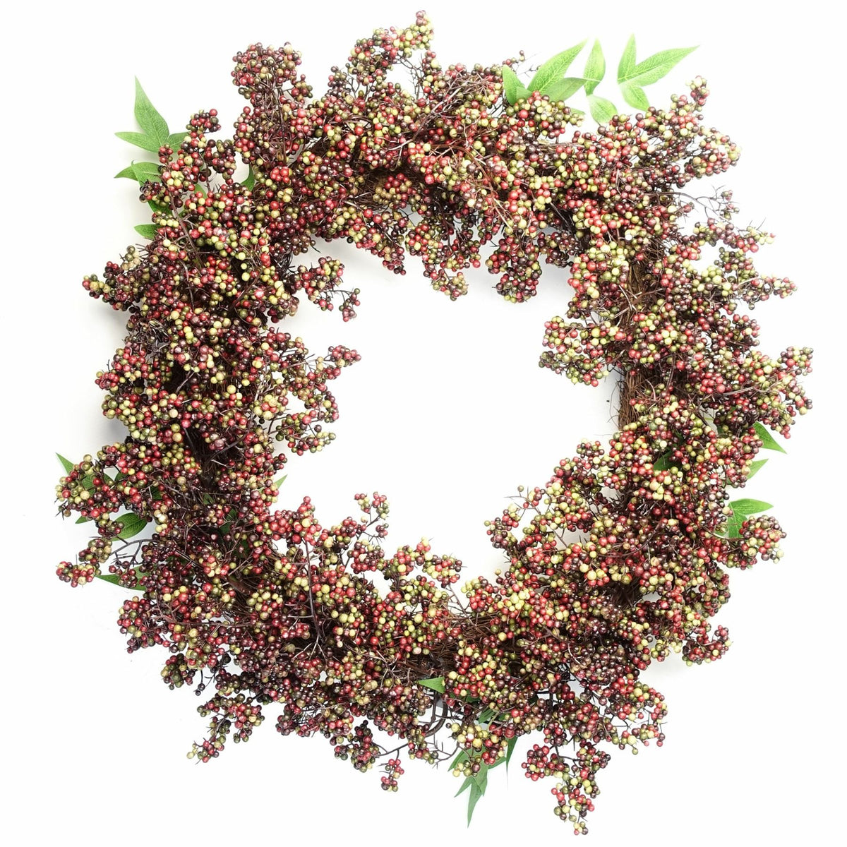 Leaf 55cm Artificial Hanging Wreath with Black and Red Berries – Realistic Door Decoration