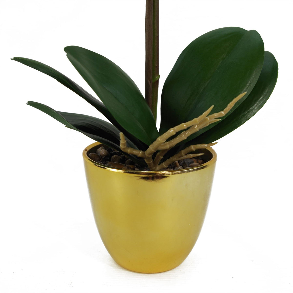 Leaf Artificial Orchid Plant in Decorative Pot, 46cm – Real Touch Flowers, Dark Pink & Gold