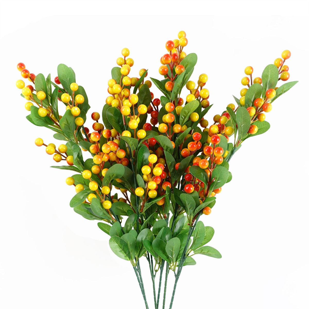 Leaf Pack of 6 Artificial Orange Berry Sprays, 70cm – Plastic Leaf Stems for Arrangements