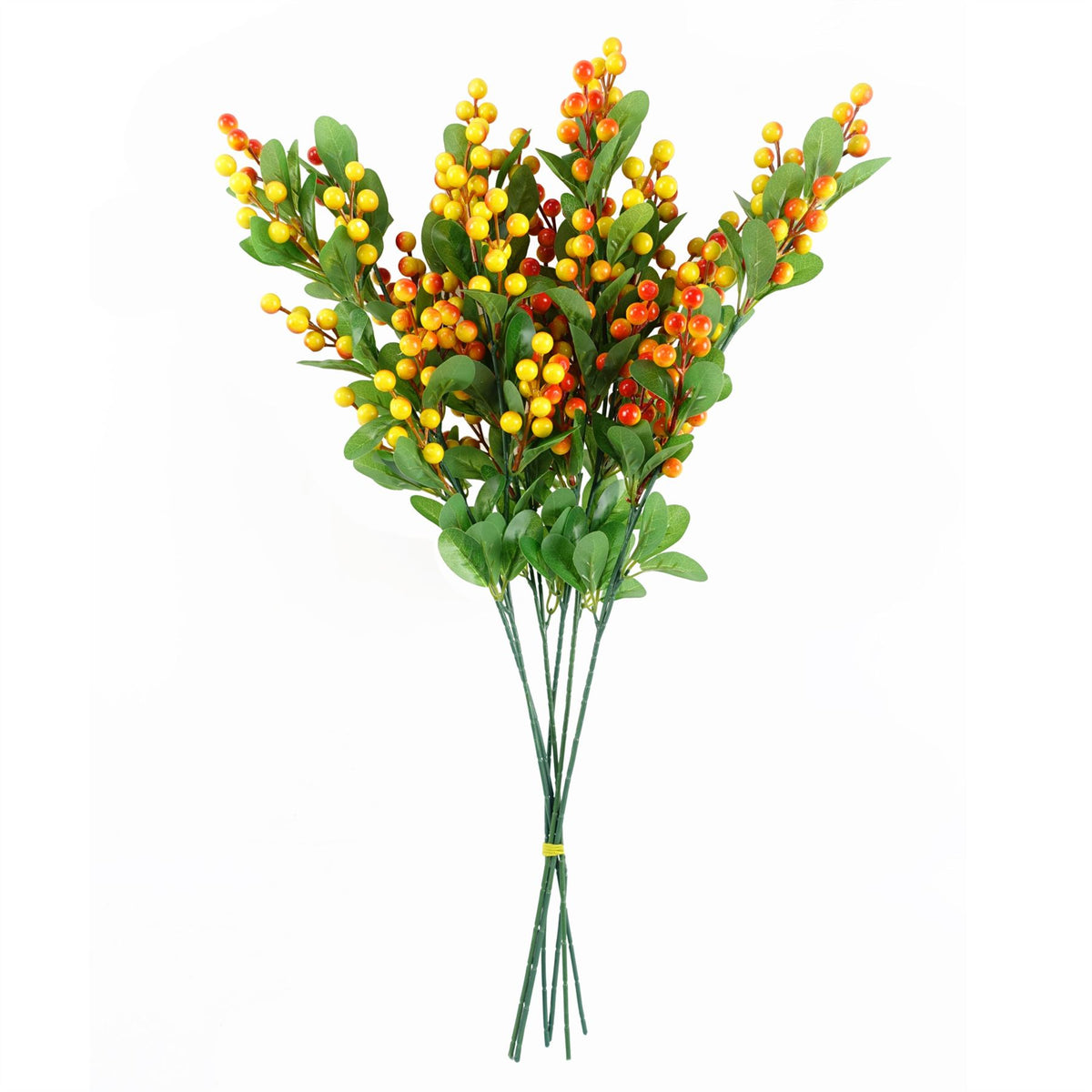Leaf Pack of 6 Artificial Orange Berry Sprays, 70cm – Plastic Leaf Stems for Arrangements