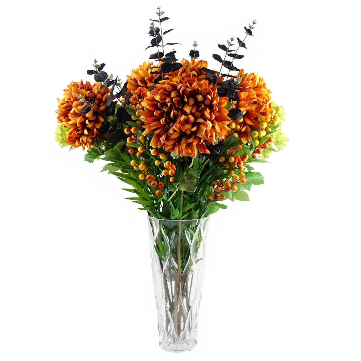 Leaf Pack of 6 Artificial Orange Berry Sprays, 70cm – Plastic Leaf Stems for Arrangements