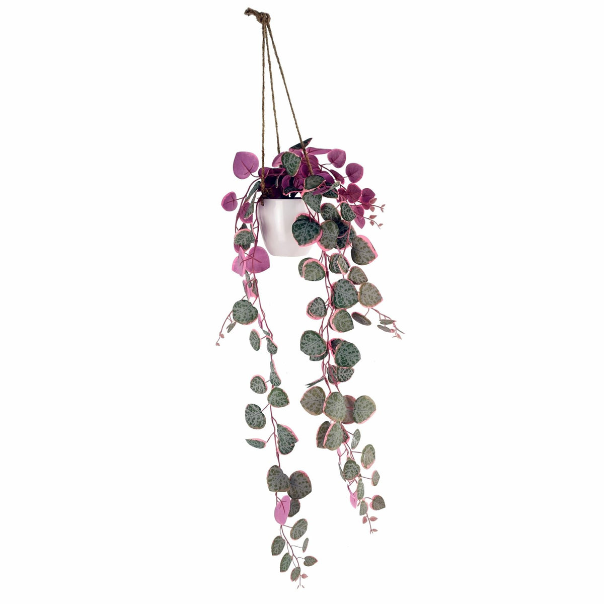 90cm Artificial Potted Trailing Hanging Pink Plant Realistic – String of Hearts