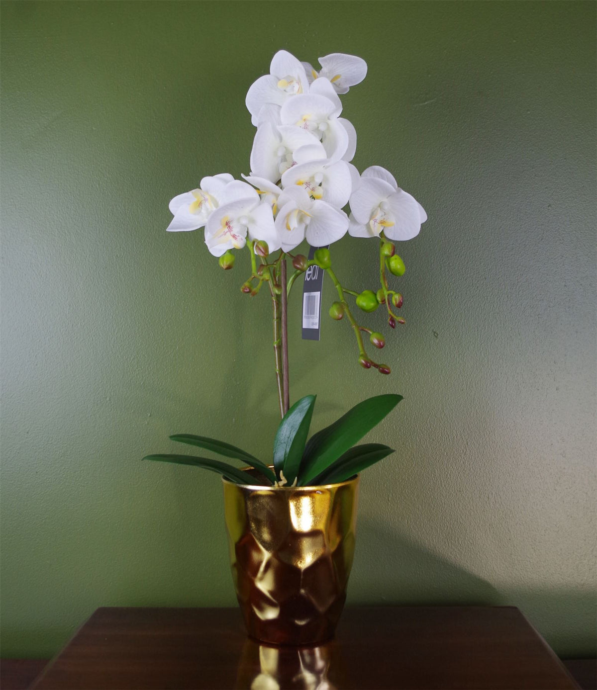 54cm Artificial Orchid Plant – White with Gold Pot