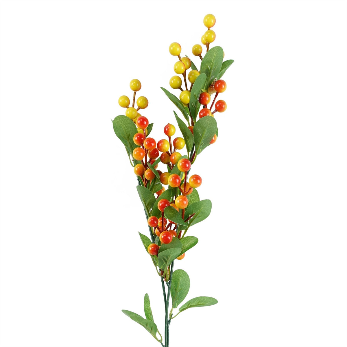 Leaf 70cm Artificial Orange Berry Spray – Plastic Leaves, Faux Stem for Arrangements and Decoration