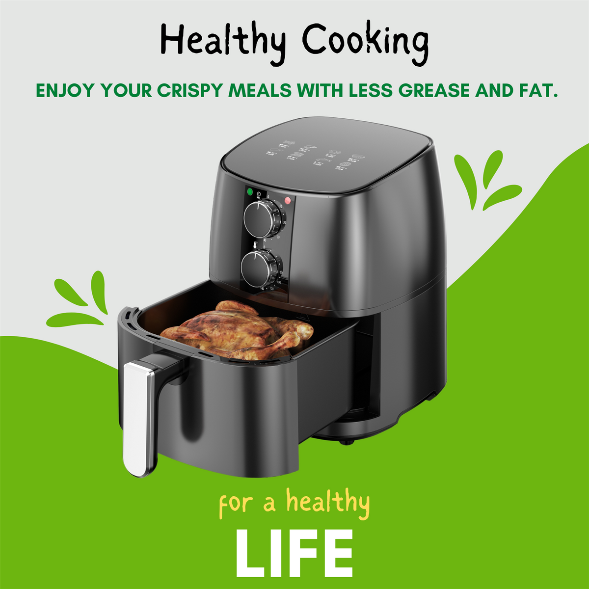 Domestic King 4L Air Fryer with 360° Hot Air Circulation & Free Recipe Book – Healthier Cooking