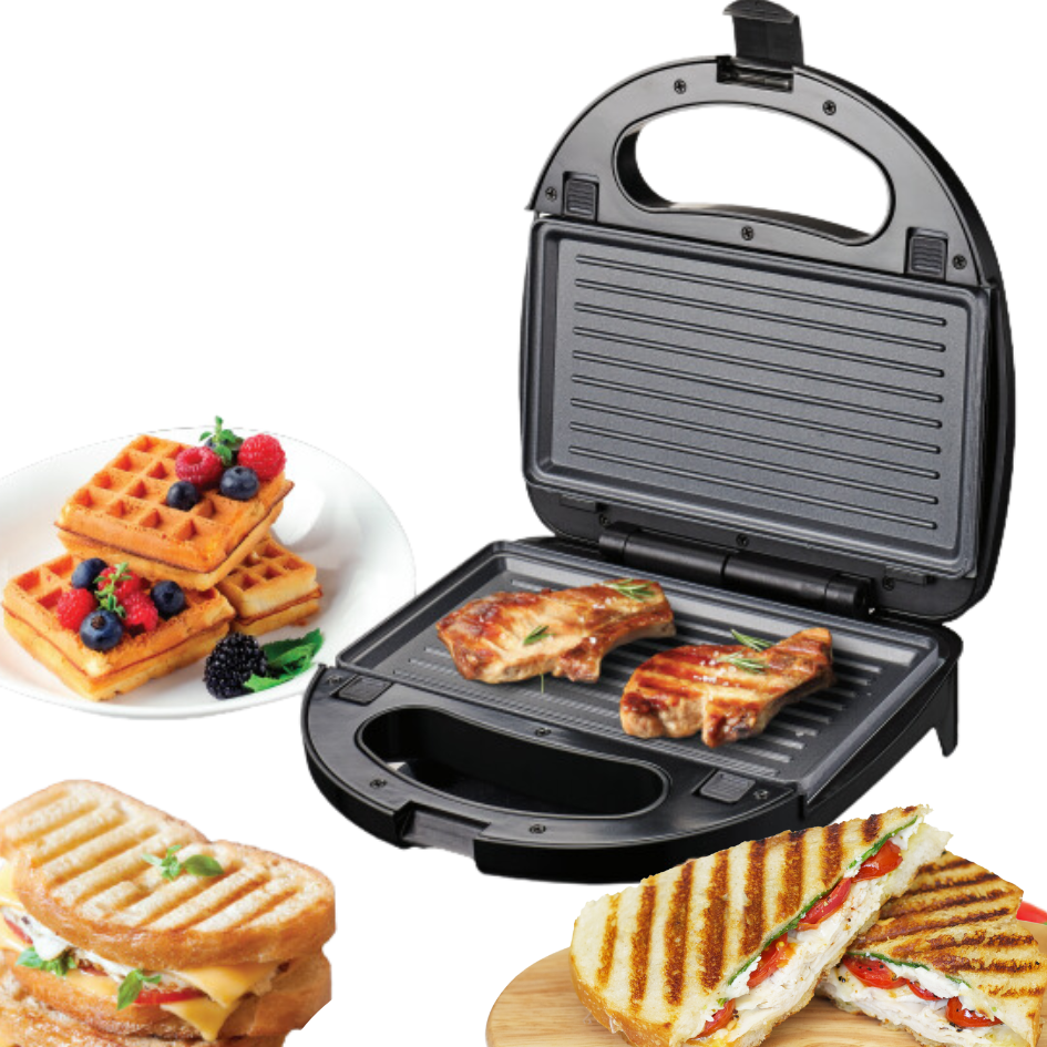 Domestic King 750W 3-in-1 Snack Maker with Interchangeable Non-Stick Plates – Toasties & Waffles (DK18117)