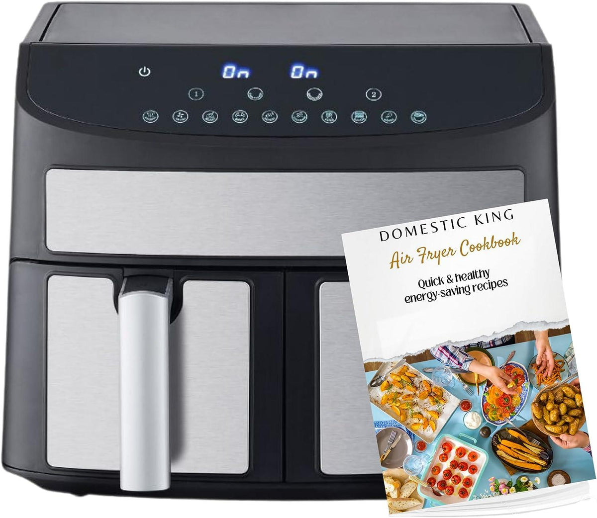 Domestic King 7L Dual Basket Air Fryer, 2400W with Digital Display, Match Cook & Smart Finish – DK18094