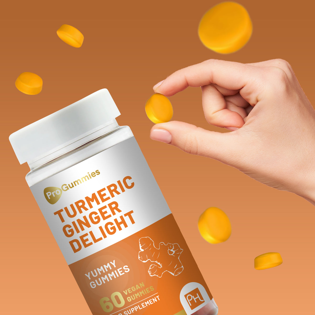 Prowise Turmeric & Ginger Gummies – 60 Vegan Gummies with 990mg Turmeric & 500mg Ginger, Peach Flavour