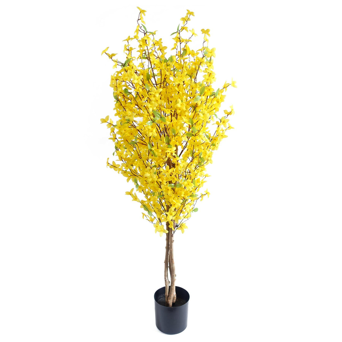 Leaf 120cm Artificial Forsythia Tree with Yellow Silk Flowers and Natural Wood Trunk – Home Decor Plant