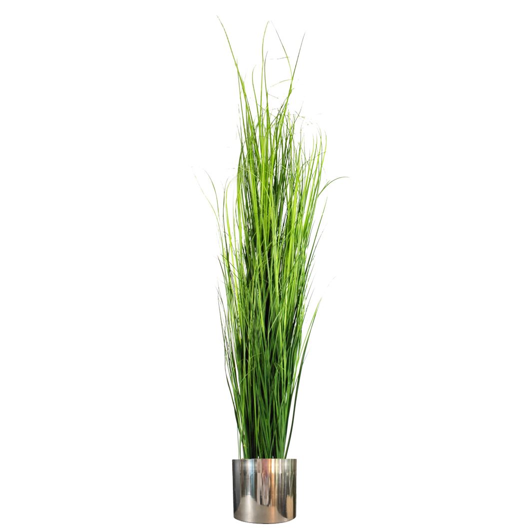 130cm Artificial Extra Large Grass Plant with Silver Metal Planter